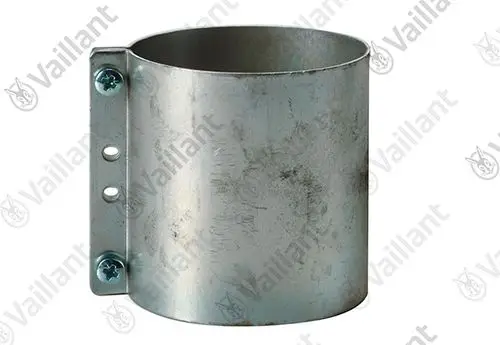 Metallische Halterung von Vaillant mit einer U-Form und Befestigungslöchern auf der Seite, geeignet zur Montage von Rohren oder Geräten.
